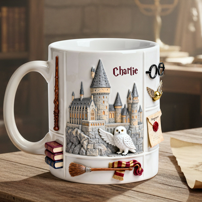 HaPo Wizard And Witch Magic Castle - Personalized White Edge-to-Edge Mug - Gift For Movie Fans NL122