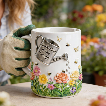 Gardening Is My Therapy - Personalized White Edge-to-Edge Mug - Gift For Gardening Lovers, Gardeners HH01