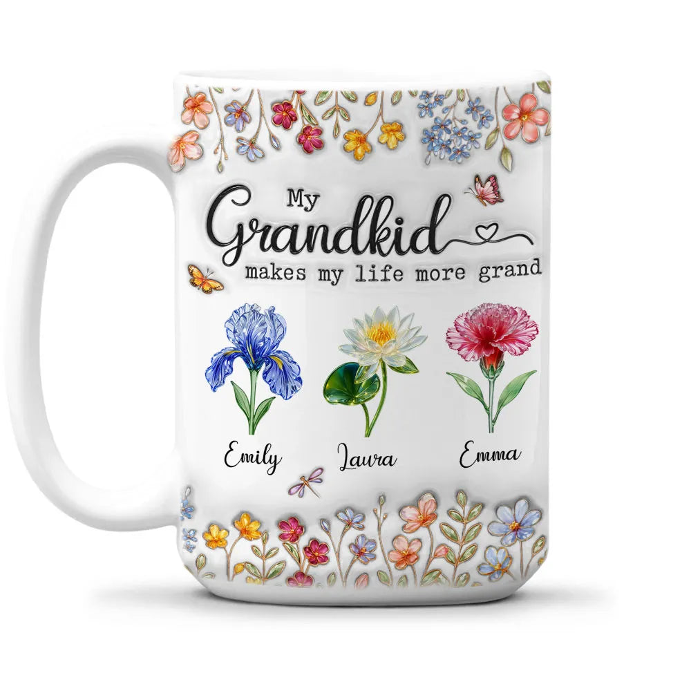 My Grandkids Make My Life More Grand - Personalized White Edge-to-Edge Mug - Gift For Grandma, Grandpa, Kids, Family HH01