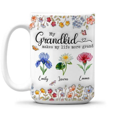 My Grandkids Make My Life More Grand - Personalized White Edge-to-Edge Mug - Gift For Grandma, Grandpa, Kids, Family HH01