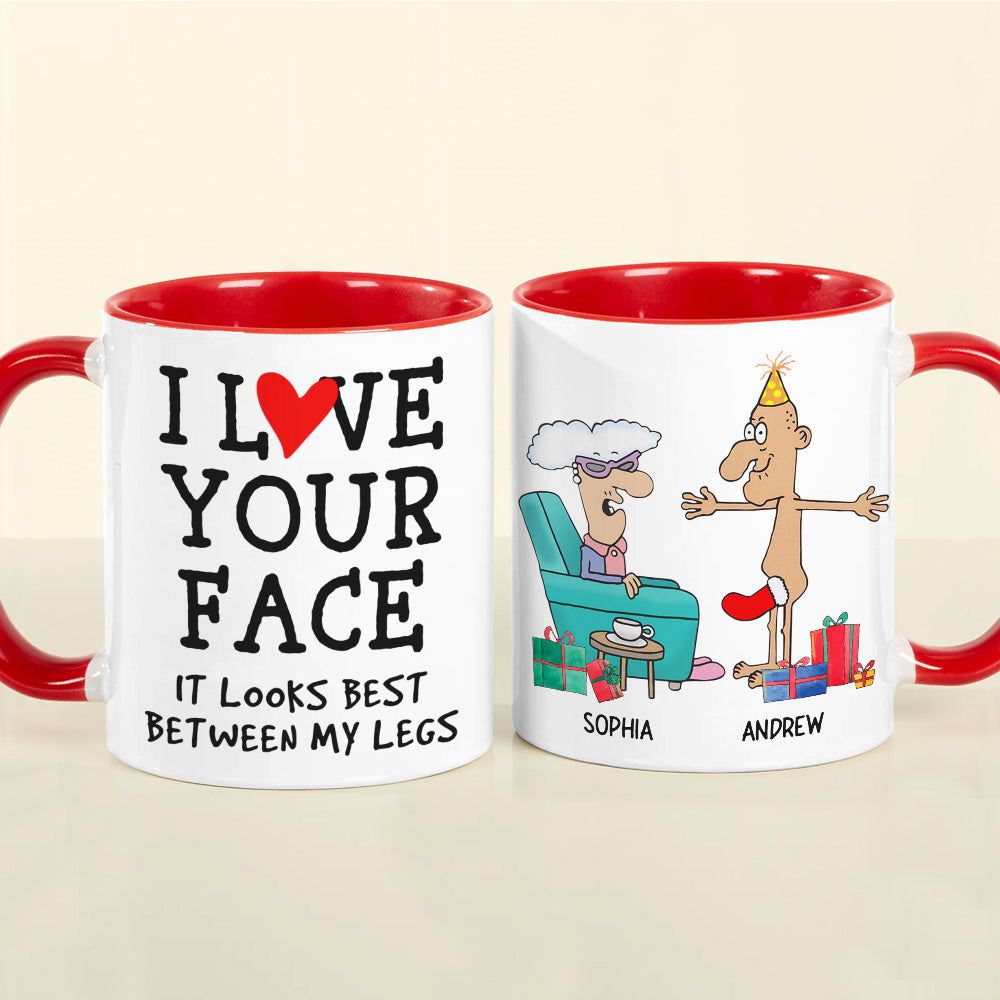 I Love Your Face, Couple Gift, Personalized Accent Mug, Funny Old Couple Mug, Christmas Gift