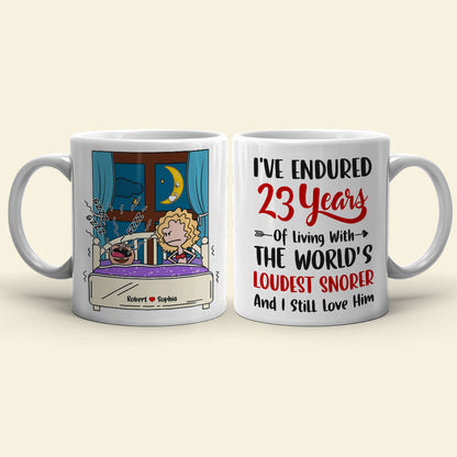 I've Endured Living With The World's Loudest Snorer, Couple Gift, Personalized Mug, Funny Couple Mug