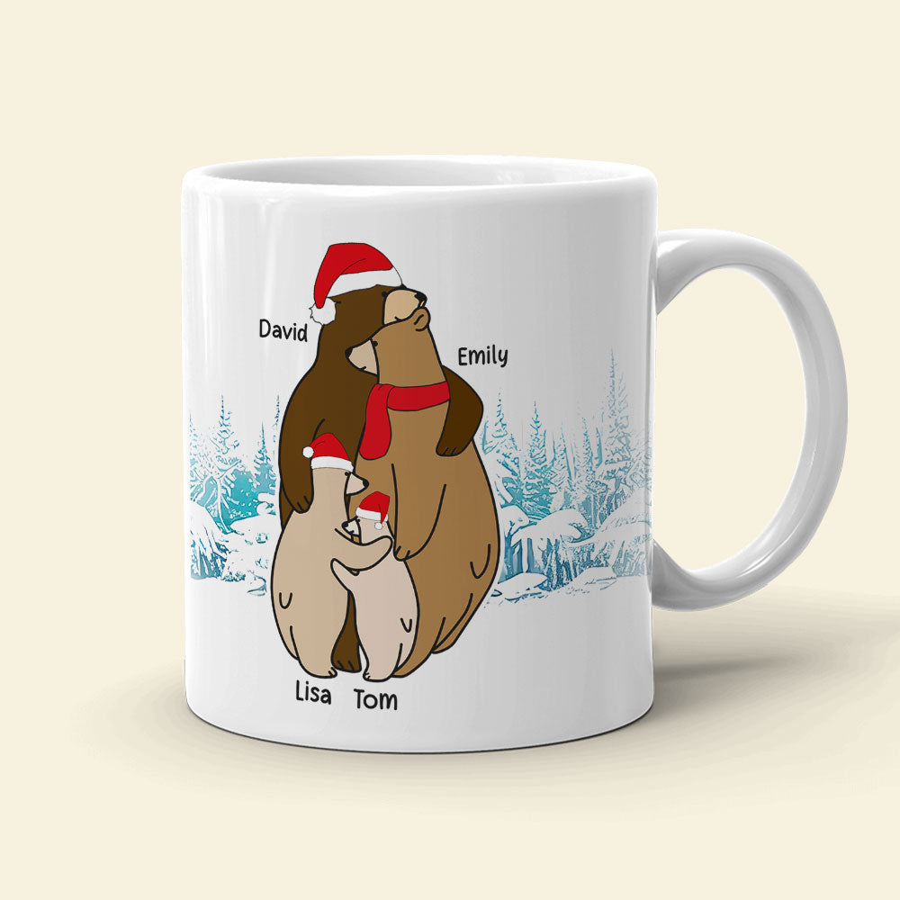 Hugging Is A Silent Way, Gift For Family, Personalized Mug, Winter Bear Family Mug, Christmas Gift