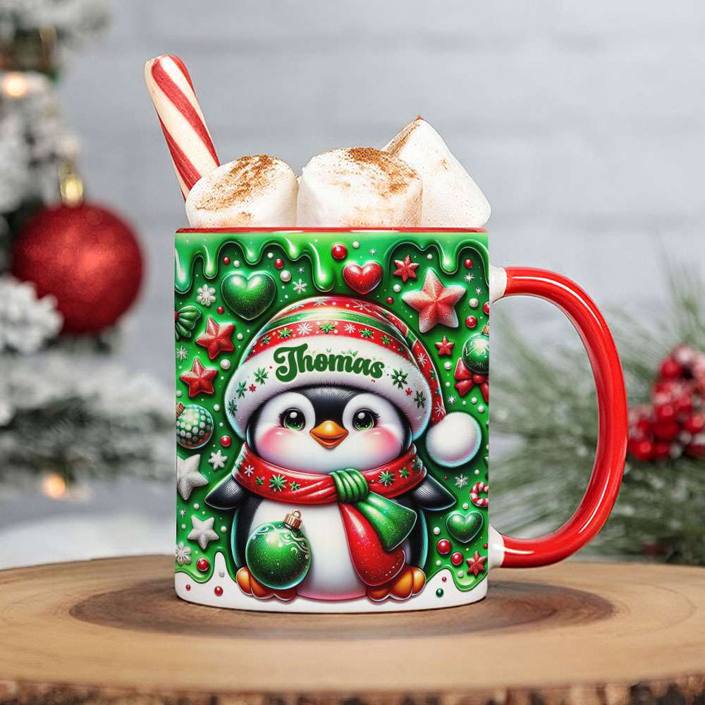 Personalized Gifts For Penguin Lovers, Red Accent Mug 3D Xmas Penguins 04HUTI200824
