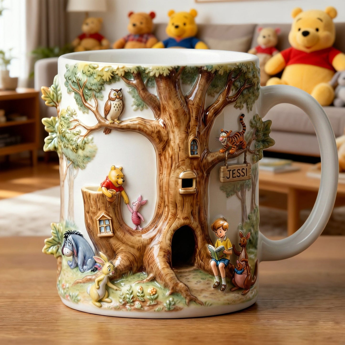 DSNY Honey Bear Tree Letter - Personalized White Edge-To-Edge Mug - Gift For Movie Fans NL122