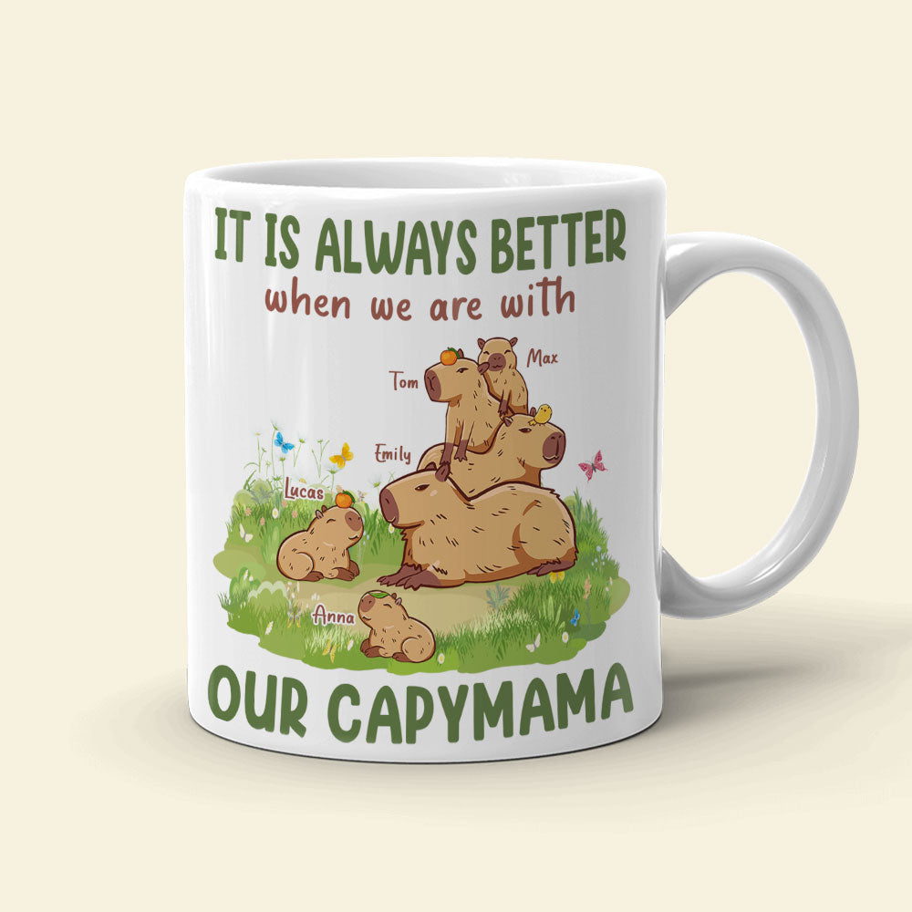It Is Always Better When We Are With, Personalized Mug, Gift For Mom, Mother's Day Gift, Capybara Mom And Kids Mug