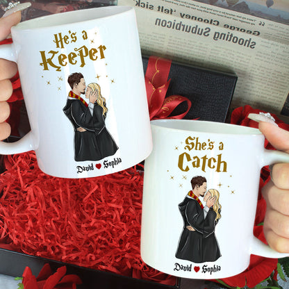 She's A Catch, He's A Keeper, Gift For Couple. Personalized Mug, Wizard Couple Mug, Couple Gift 06HTTI180723TM