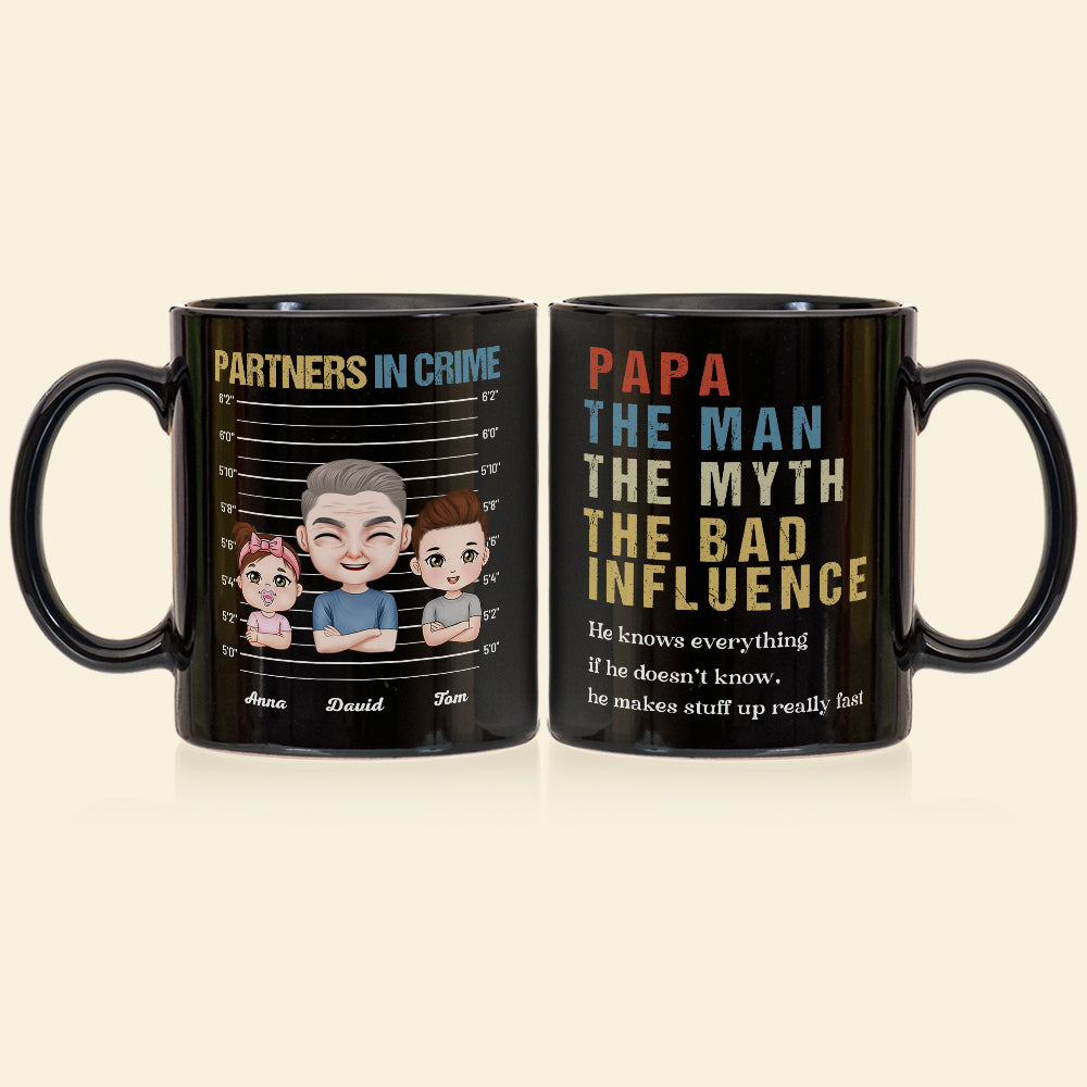 Papa The Bad Influence Personalized Coffee Mug, Gift For Grandpa, Father's Day Gift