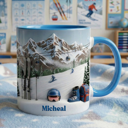 Just Loves Skiing - Personalized Accent Mug - Gift For Skiing Lovers HH01