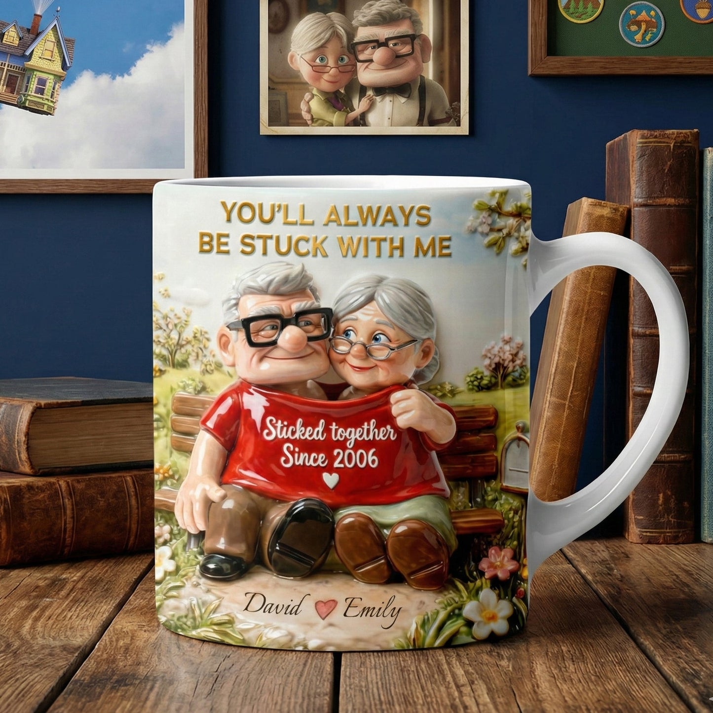 DSNY Old Couple You'll Always Be Stuck With Me - Personalized White Edge-to-Edge Mug - Gift For Couple, Fan Movies HH01