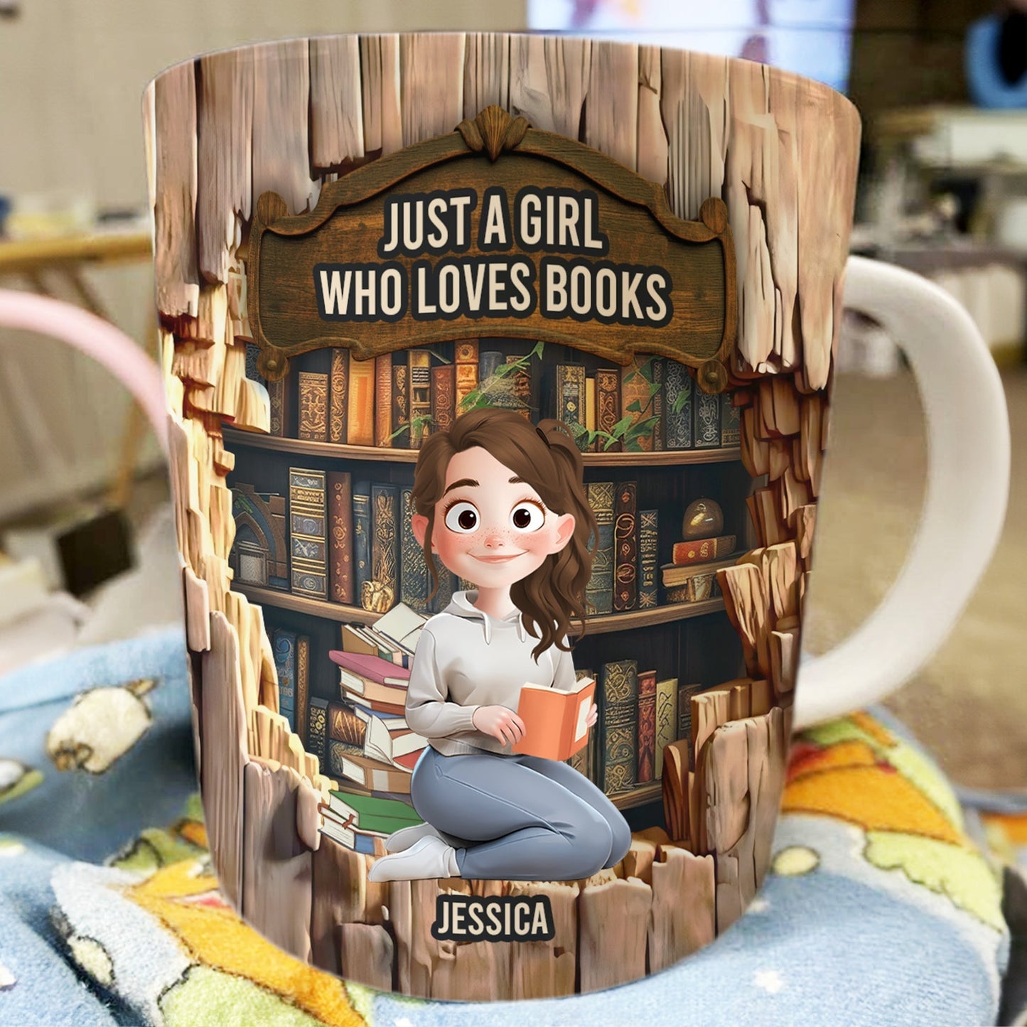 Just A Girl Who Loves Books-Wood Effect - Personalized Mug | CLB1