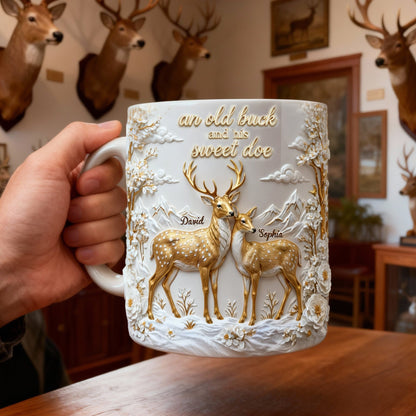 An Old Buck And His Sweet Doe - Personalized White Edge-to-Edge Mug - Gift For Couple HH01