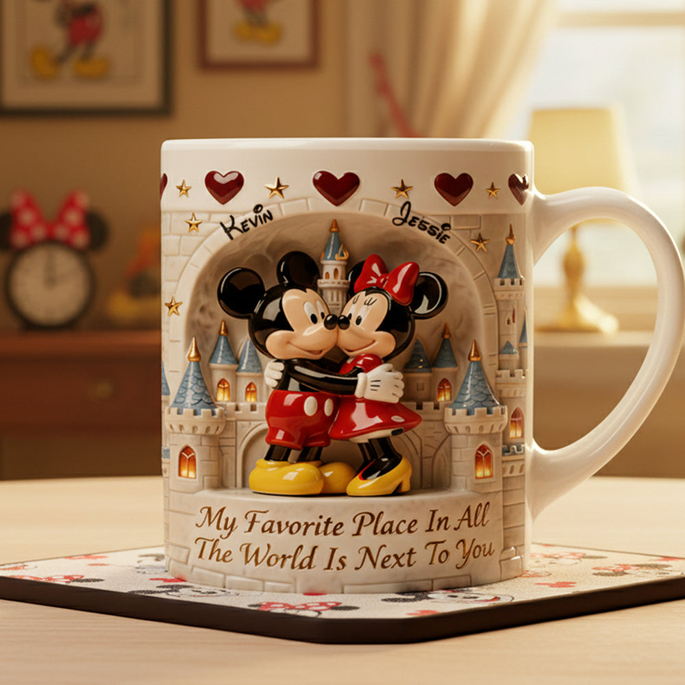 MkMo Magic Mouse The World Is Next To You - Personalized White Edge-to-Edge Mug - Gift For Couple, Fan Movies HH01