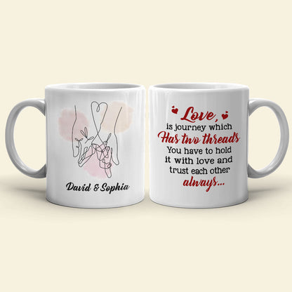 Love Is Journey Which Has Two Threads Personalized Couple Mug, Gift For Couple