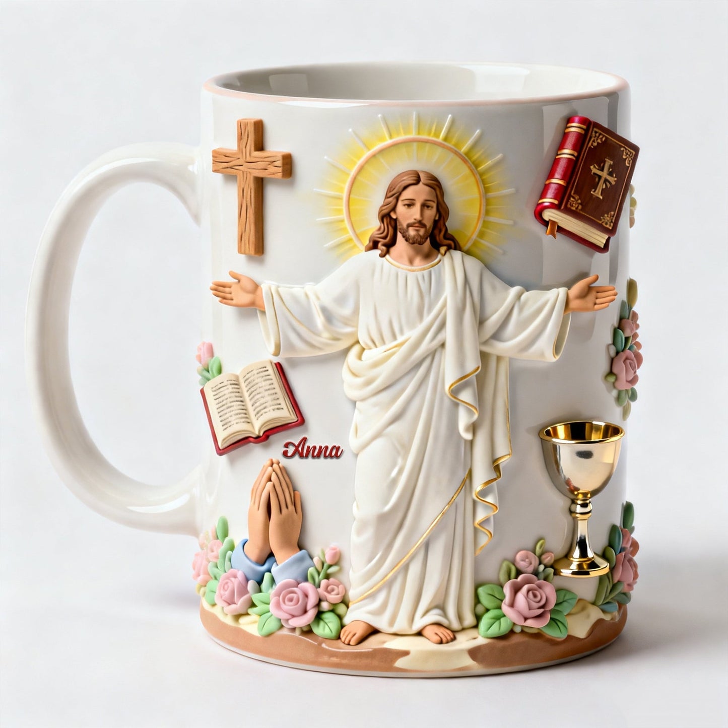 Safe In The Arms Of Jesus- Personalized White Edge-to-Edge Mug - Gift For Christians HH01
