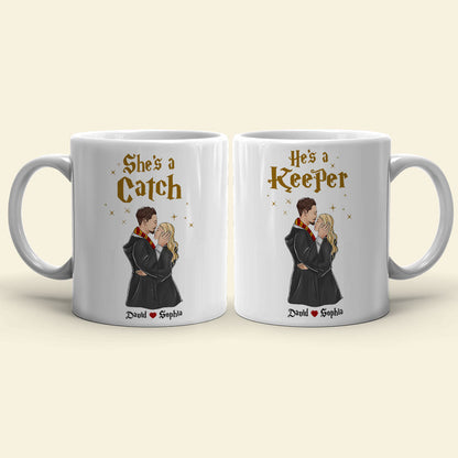 She's A Catch, He's A Keeper, Gift For Couple. Personalized Mug, Wizard Couple Mug, Couple Gift 06HTTI180723TM