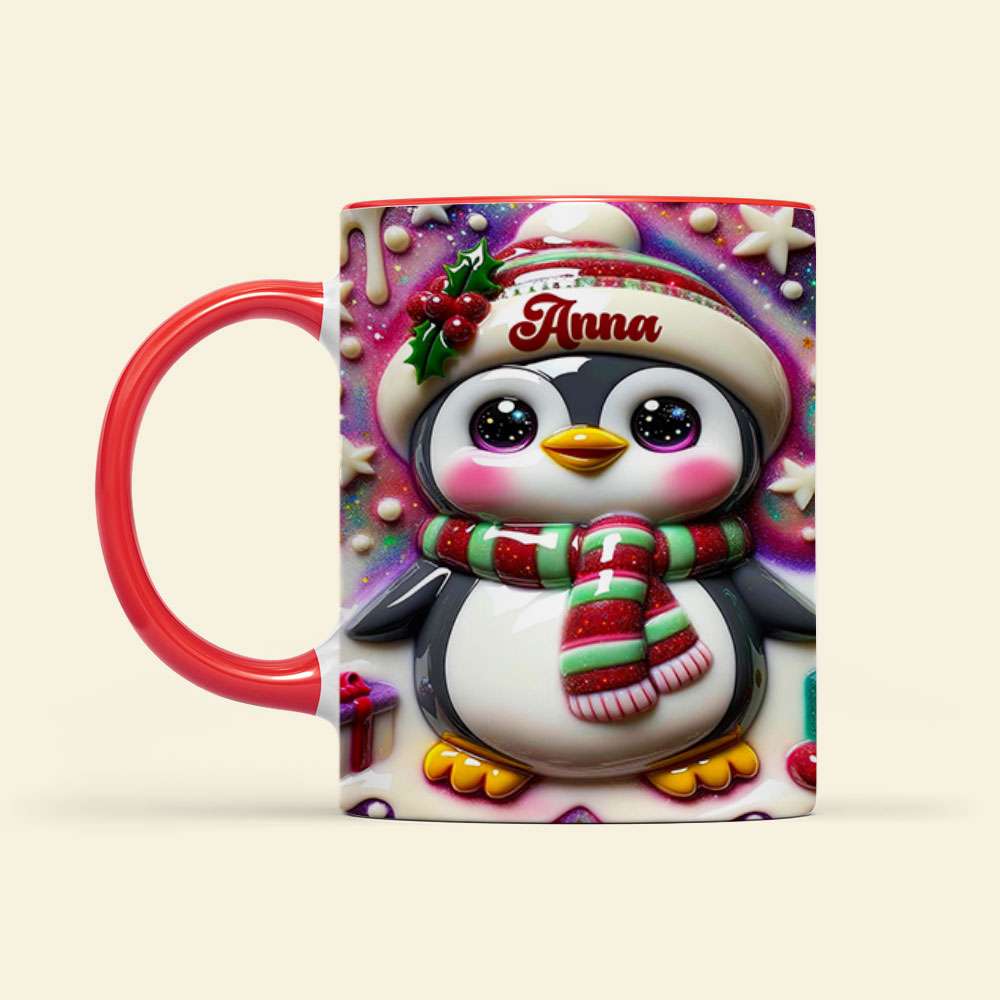 Personalized Gifts For Penguin Lovers, Red Accent Mug 3D Xmas Penguins 04HUTI200824