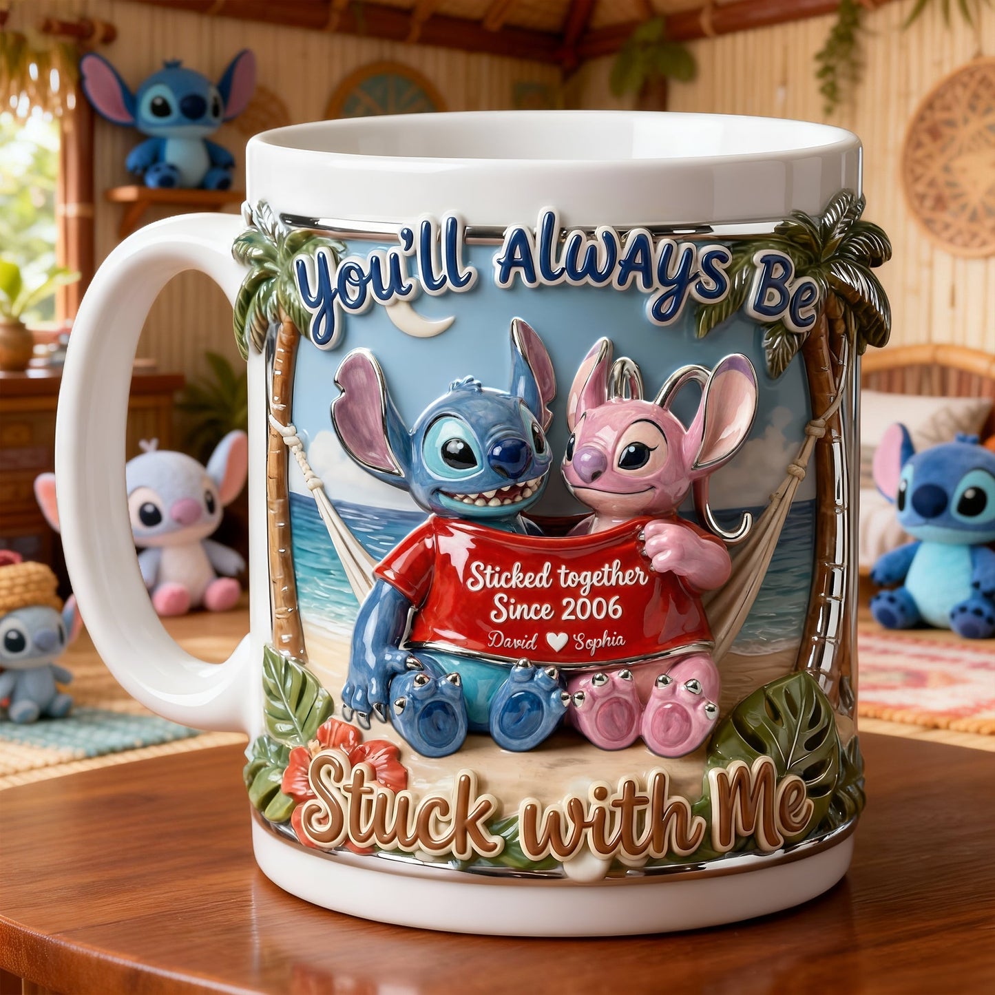 Sti You'll Always Be Stuck With Me - Personalized White Edge-to-Edge Mug - Gift For Couple, Fan Movies HH01