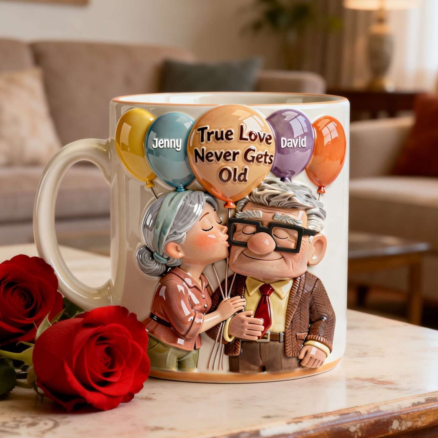 DSNY True Love Never Gets Old - Personalized White Edge-to-Edge Mug - Gift For Couple, Fan Movies HH01
