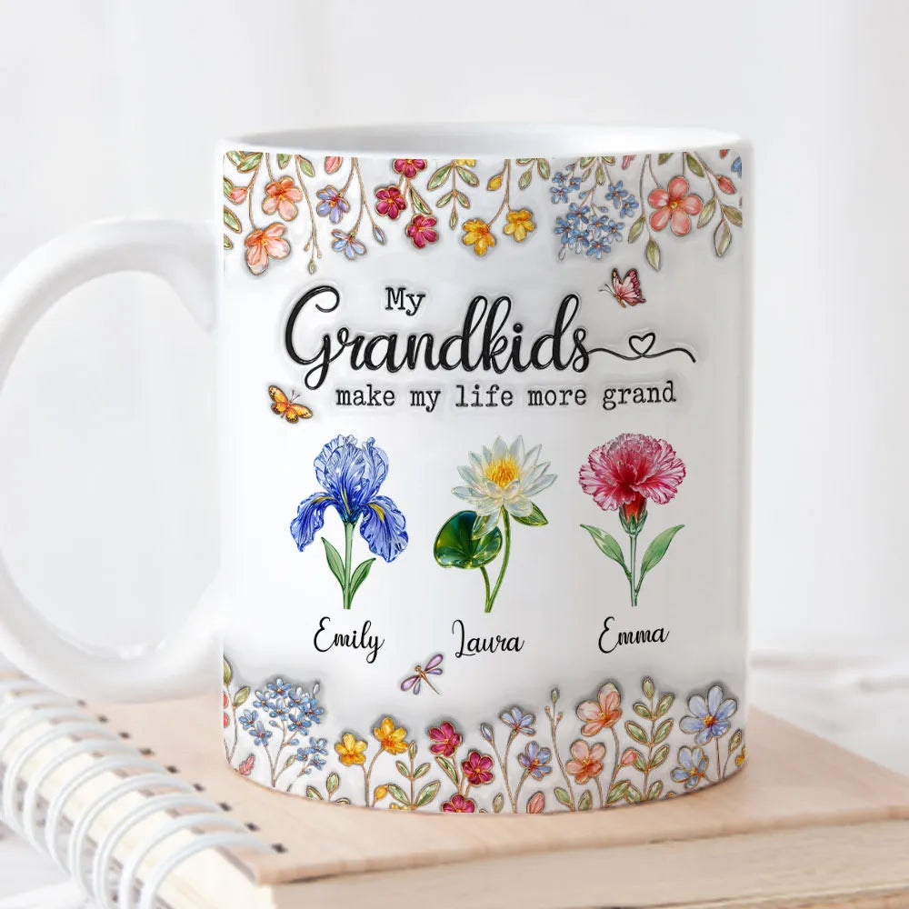 My Grandkids Make My Life More Grand - Personalized White Edge-to-Edge Mug - Gift For Grandma, Grandpa, Kids, Family HH01