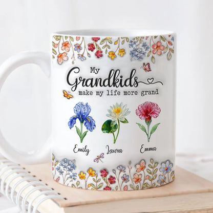 My Grandkids Make My Life More Grand - Personalized White Edge-to-Edge Mug - Gift For Grandma, Grandpa, Kids, Family HH01