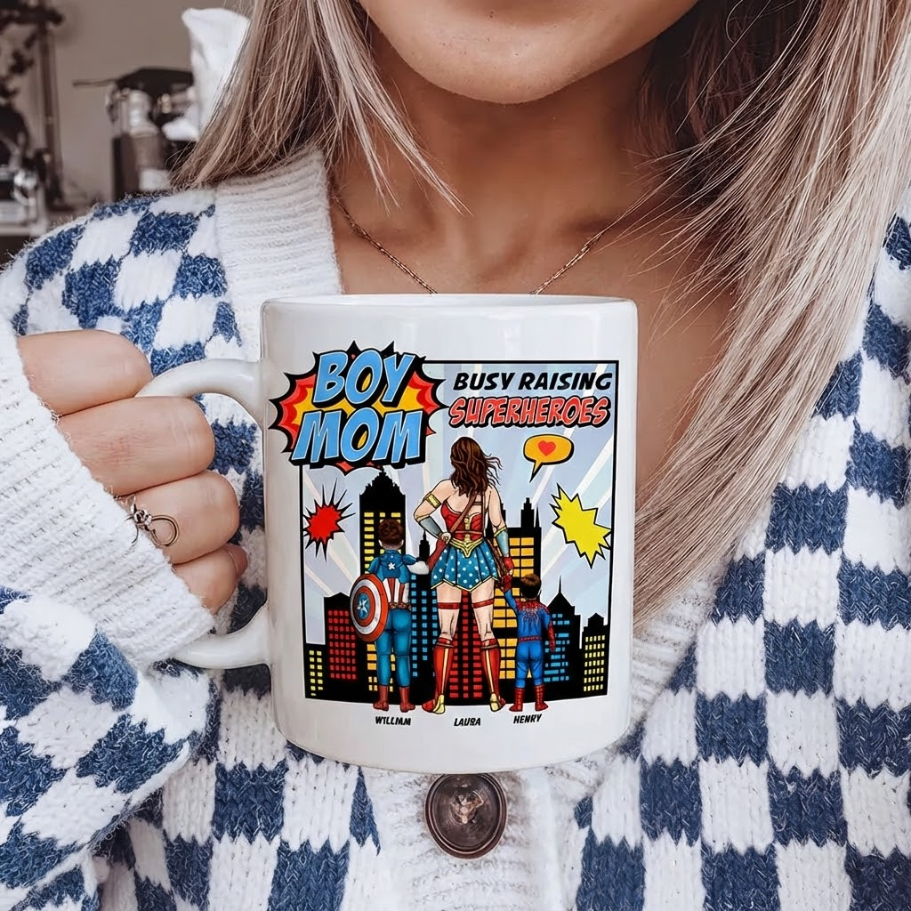 Boy Mom Busy Raising Superheroes - Personalized Ceramic Mug - Gift For Mom, Grandma | CL02 HN02