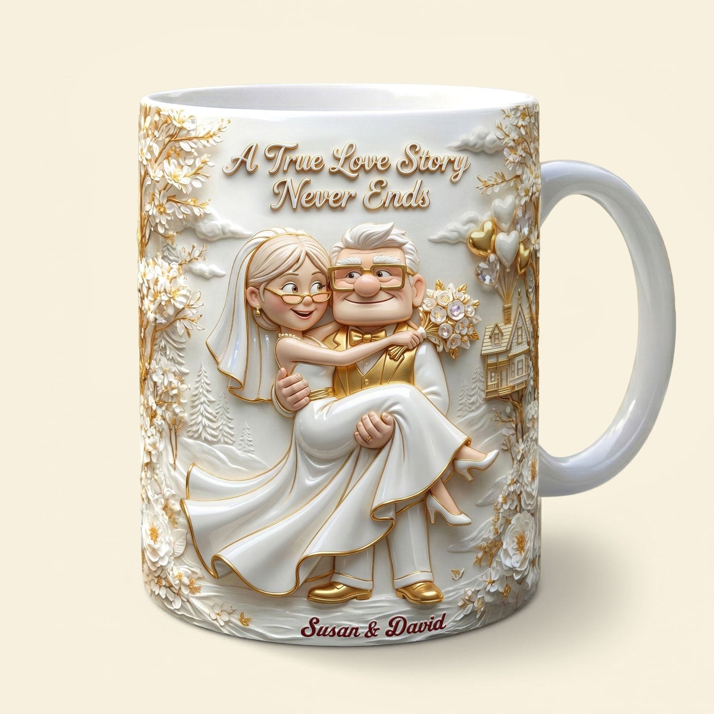 DSNY A True Love Story Never Ends - Personalized White Edge-To-Edge Mug - Gift For Couples, Movie Fans NL122