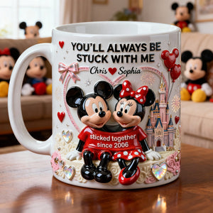 MkMo Magic Mouse You'll Always Be Stuck With Me - Personalized White Edge-to-Edge Mug - Gift For Couple, Fan Movies HH01