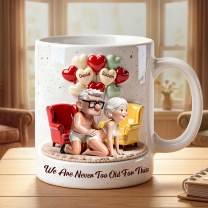 DSNY We Are Never Too Old For This - Personalized White Edge-to-Edge Mug - Gift For Couple, Fan Movies HH01