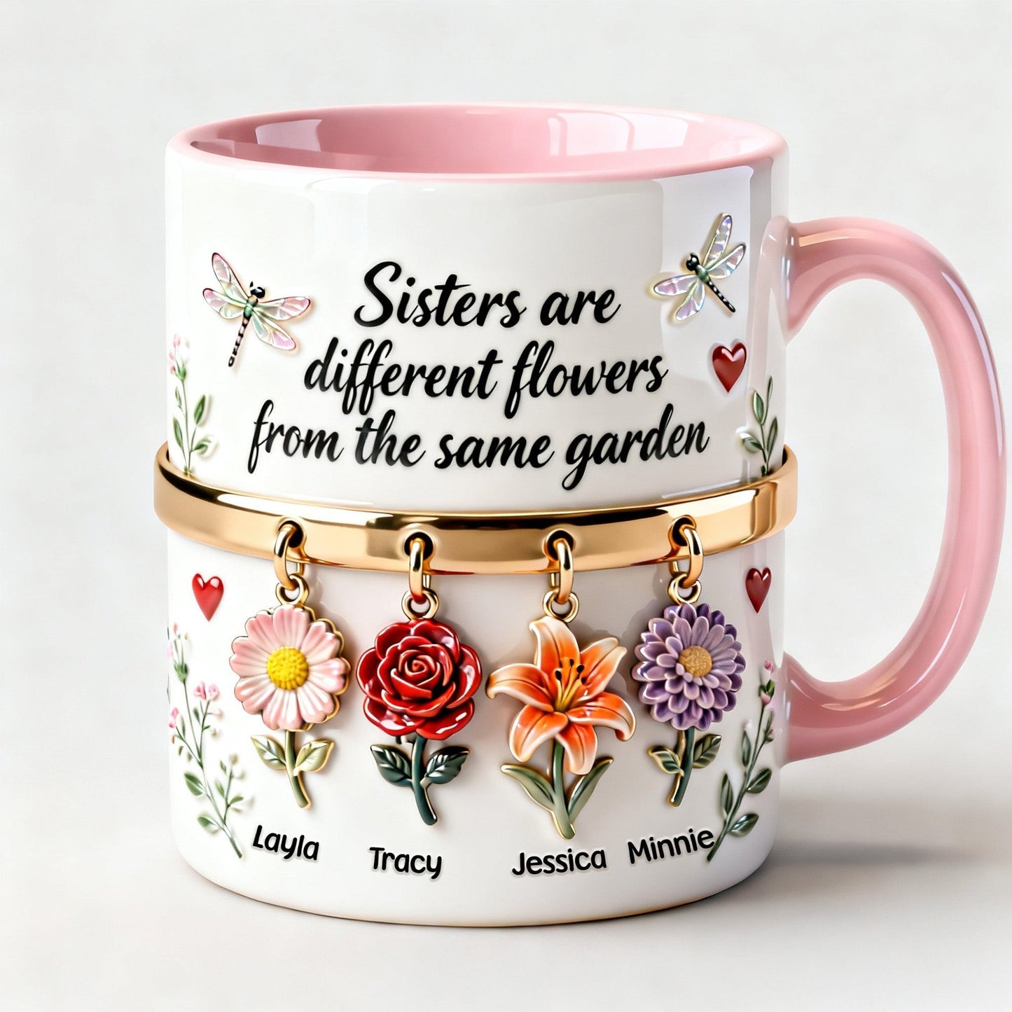 Sisters Are Different Flowers From The Same Garnden - Personalized Accent Mug - Gift For Sisters, Family HH01