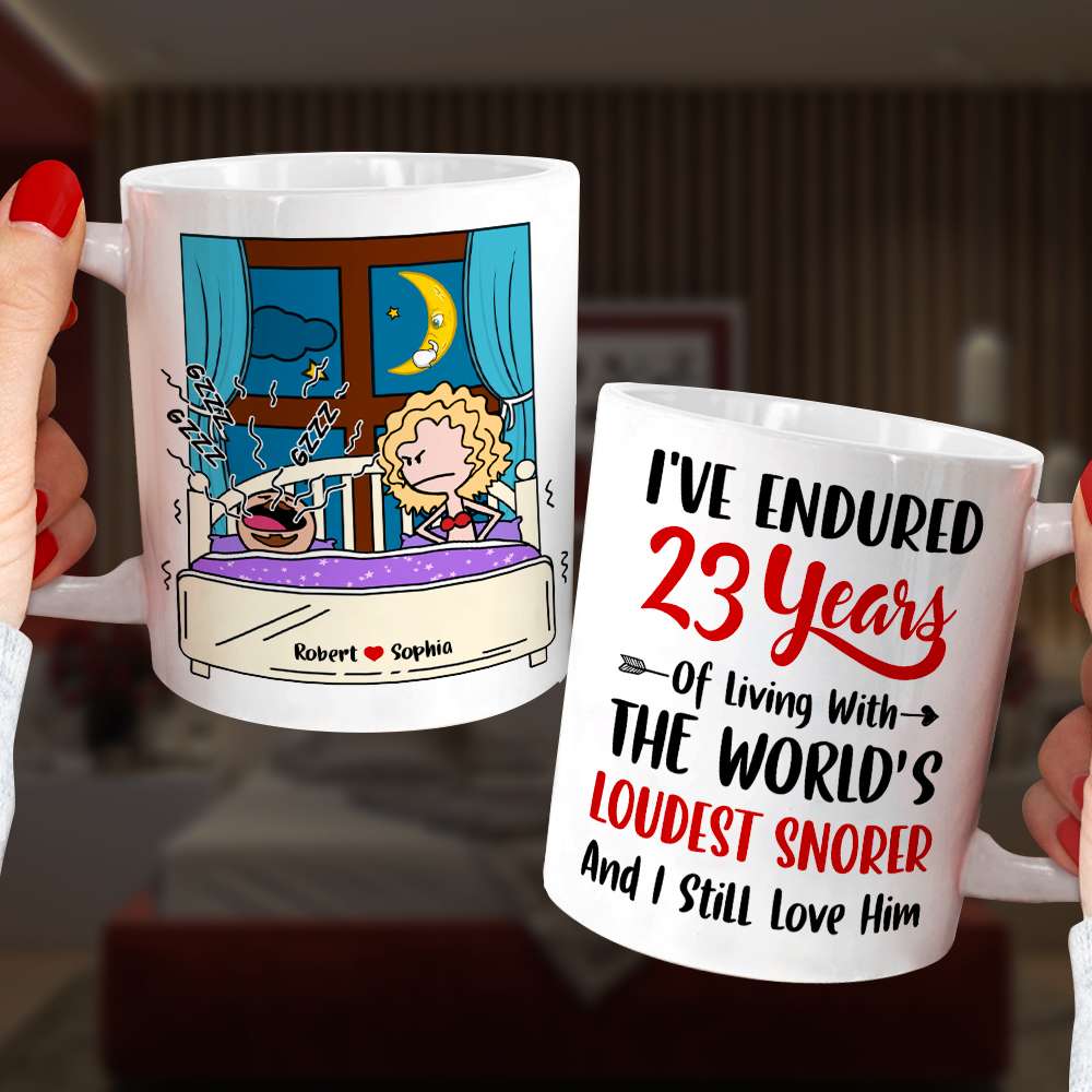 I've Endured Living With The World's Loudest Snorer, Couple Gift, Personalized Mug, Funny Couple Mug