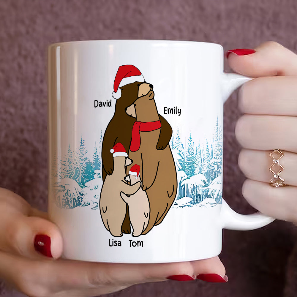 Hugging Is A Silent Way, Gift For Family, Personalized Mug, Winter Bear Family Mug, Christmas Gift