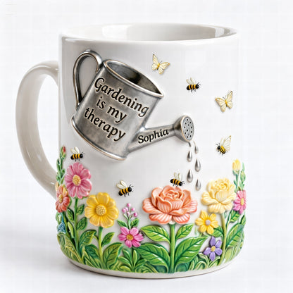 Gardening Is My Therapy - Personalized White Edge-to-Edge Mug - Gift For Gardening Lovers, Gardeners HH01