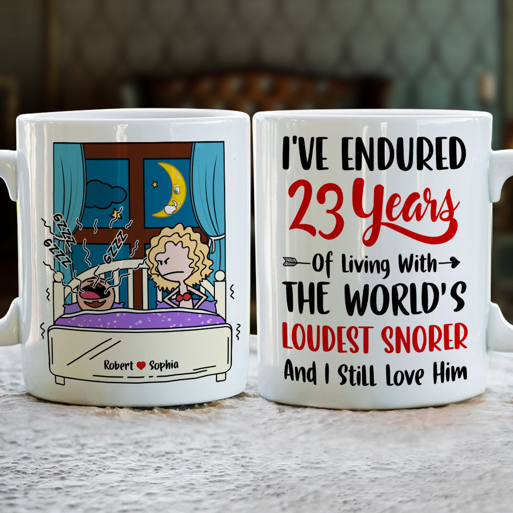I've Endured Living With The World's Loudest Snorer, Couple Gift, Personalized Mug, Funny Couple Mug