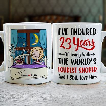 I've Endured Living With The World's Loudest Snorer, Couple Gift, Personalized Mug, Funny Couple Mug