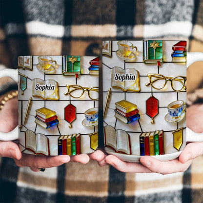 Love Reading - Personalized White Edge-to-Edge Mug - Gift For Book Lovers HH01
