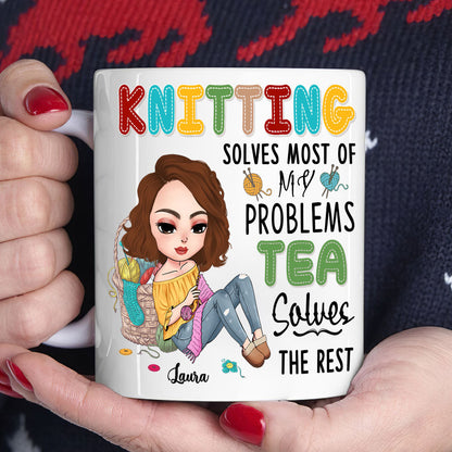 Personalized Gifts for Knitters, Custom Cartoon Characters with Yarn and Knitting White Mug 01TOTI060824HH
