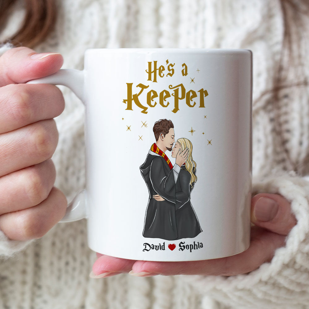 She's A Catch, He's A Keeper, Gift For Couple. Personalized Mug, Wizard Couple Mug, Couple Gift 06HTTI180723TM