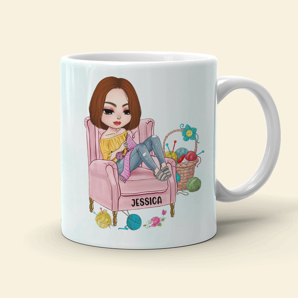 I Love Playing With Balls, Personalized White Mug, Gift for Knitting and Crochet Lovers