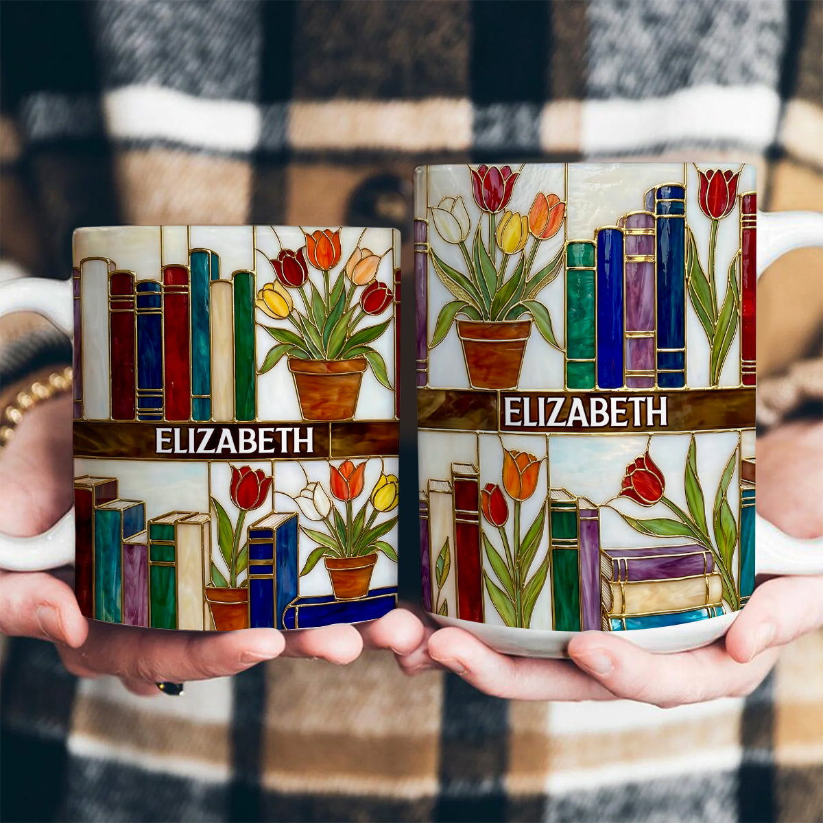 Daydreaming About Books & Tulips - Personalized White Edge-to-Edge Mug - Gift For Her, Book Lovers HH01