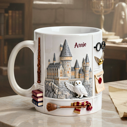 HaPo Wizard And Witch Magic Castle - Personalized White Edge-to-Edge Mug - Gift For Movie Fans NL122