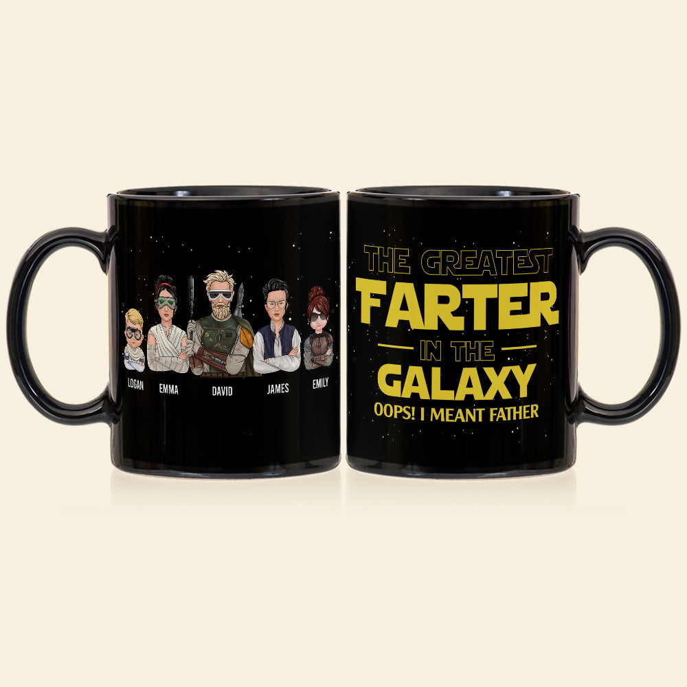 The Greatest Farter In The Galaxy Personalized S.W. Black Mug Gift For Dad