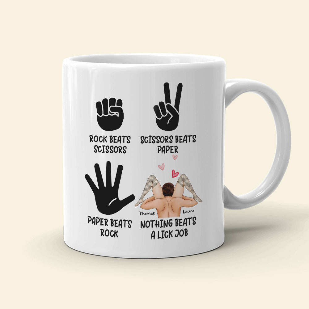 Rock Beats Scissors Personalized Mug, Funny Gift For Couple