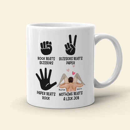 Rock Beats Scissors Personalized Mug, Funny Gift For Couple