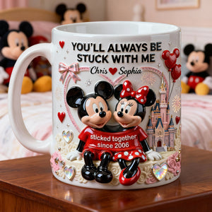 MkMo Magic Mouse You'll Always Be Stuck With Me - Personalized White Edge-to-Edge Mug - Gift For Couple, Fan Movies HH01
