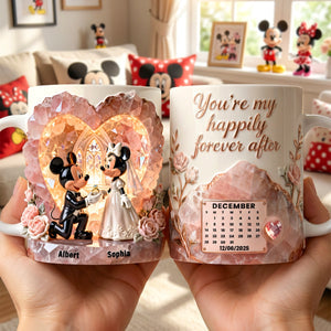MkMo Magic Mouse You're My Happily Forever After - Personalized White Edge-to-Edge Mug - Gift For Couple, Anniversary HH01