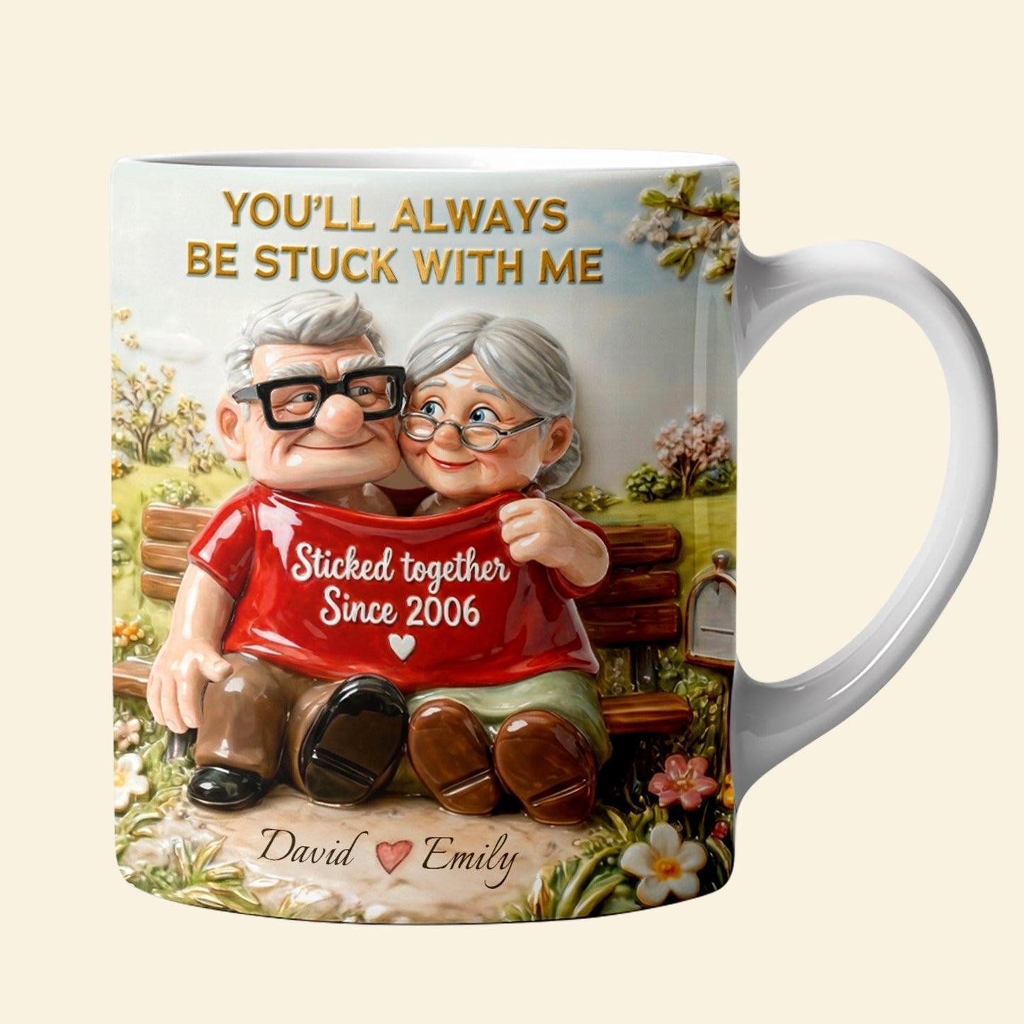 DSNY Old Couple You'll Always Be Stuck With Me - Personalized White Edge-to-Edge Mug - Gift For Couple, Fan Movies HH01