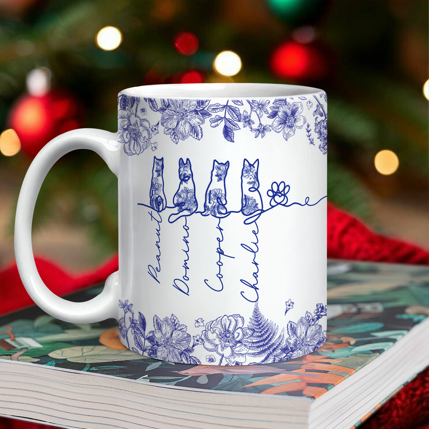 Custom Name Dog Cat Line Art Toile De Jouy Style Print Full Mug LM32 895013