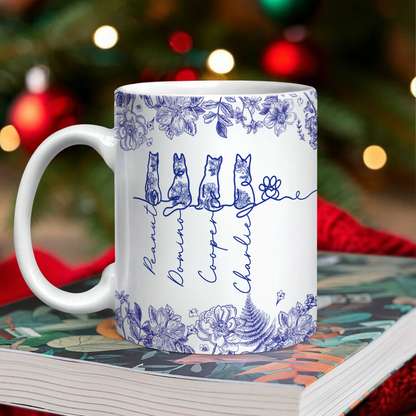 Custom Name Dog Cat Line Art Toile De Jouy Style Print Full Mug LM32 895013