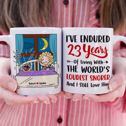 I've Endured Living With The World's Loudest Snorer, Couple Gift, Personalized Mug, Funny Couple Mug